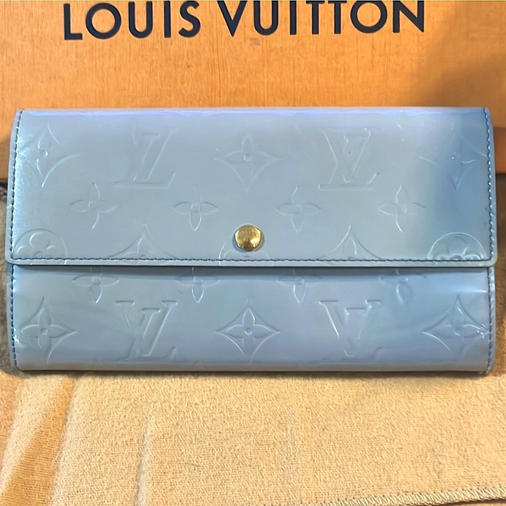 LV Sarah Wallet light blue pale purple leather monogram